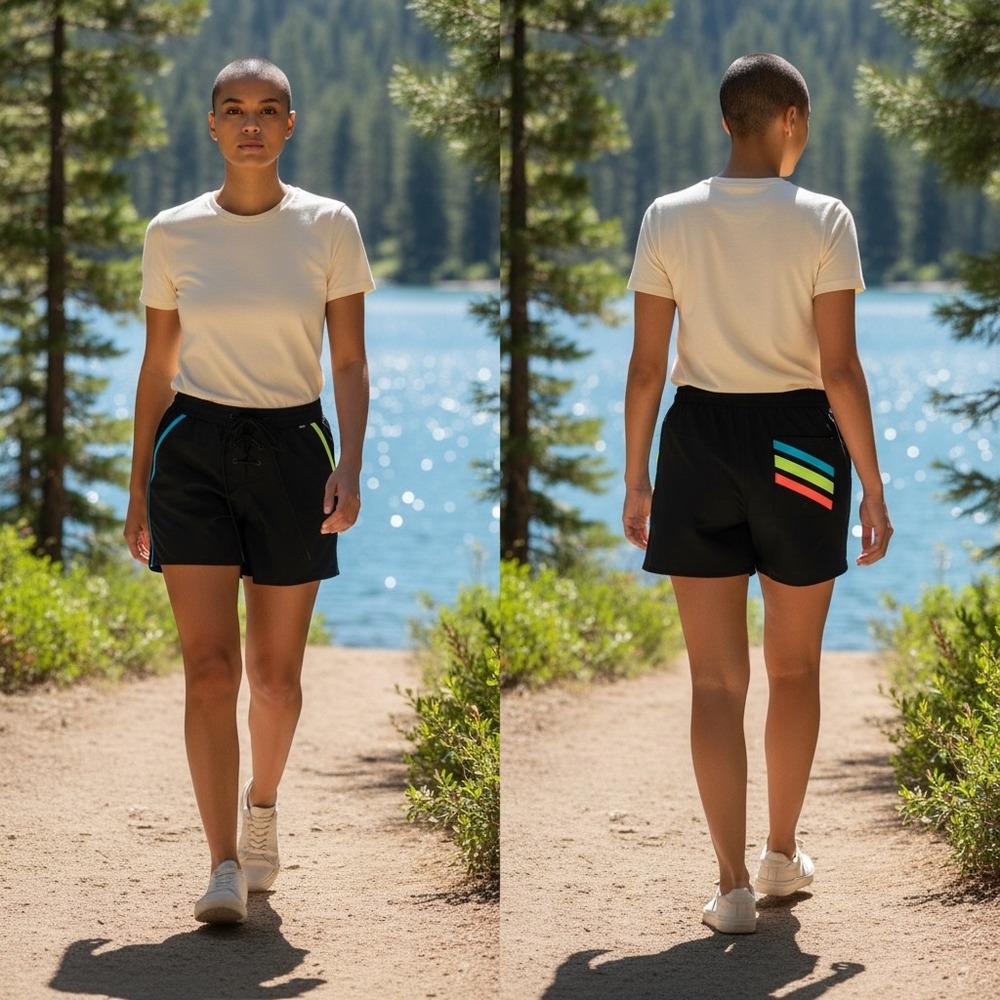 TomboyX Black Neon Stripe Lace Up Board Shorts XS Swim Trunks